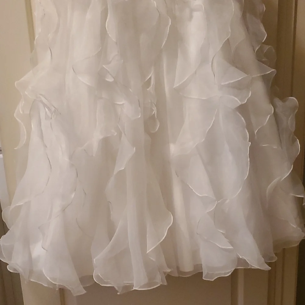 David's Bridal White Ruffled Tulle Flower Girl Dress - Picture 2 of 6